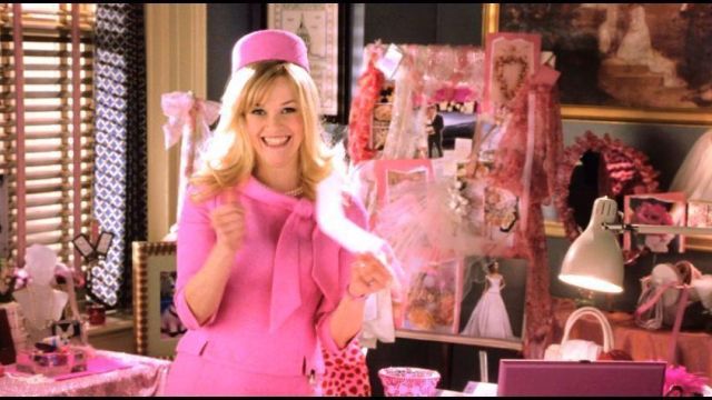 The pink top node of It Woods (Reese Witherspoon) in legally blond