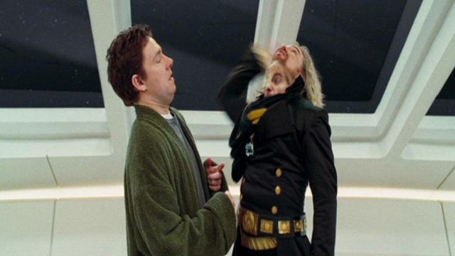The mask of Zaphod Beeblebrox (Sam Rockwell) in H2G2