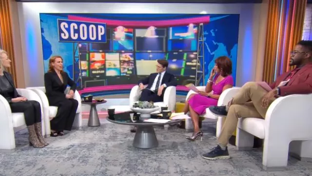 Robe de cocktail en crêpe boutonnée Safiyaa portée par Gayle King comme on le voit dans CBS Mornings le 2 avril 2024