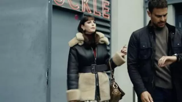 Shearling Coat Jacket worn by Susie Glass (Kaya Scodelario) as seen in The Gentlemen TV series outfits (S01E03)