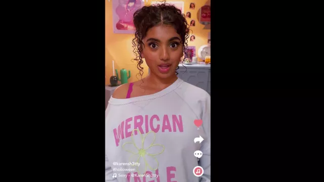 American Eagle Funday Graphic Sweasthirt worn by Karen Shetty (Avantika Vandanapu) as seen in Mean Girls