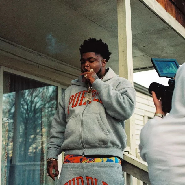 Grey & Red-Collegiate Logo Zip Hoodie worn by BossMan Dlow on the Instagram account @bossman_dlow