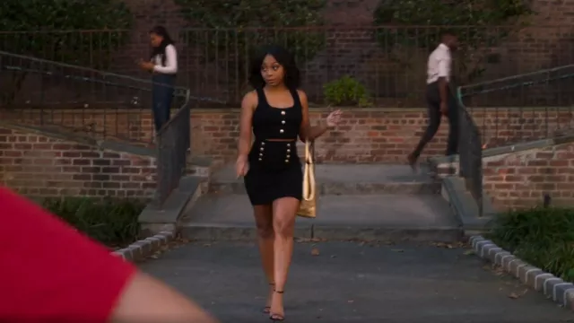 Saint Laurent Opyum YSL Logo Heel Sandals worn by Renee (Bresha Webb) as seen in Run the World (S01E04)