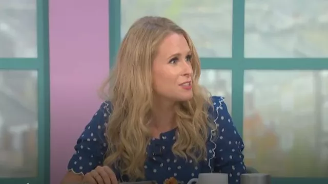Sezane Blue Polka Dot Blouse worn by Lucy (Lucy Beaumont) as seen in Meet the Richardsons (S05E01)