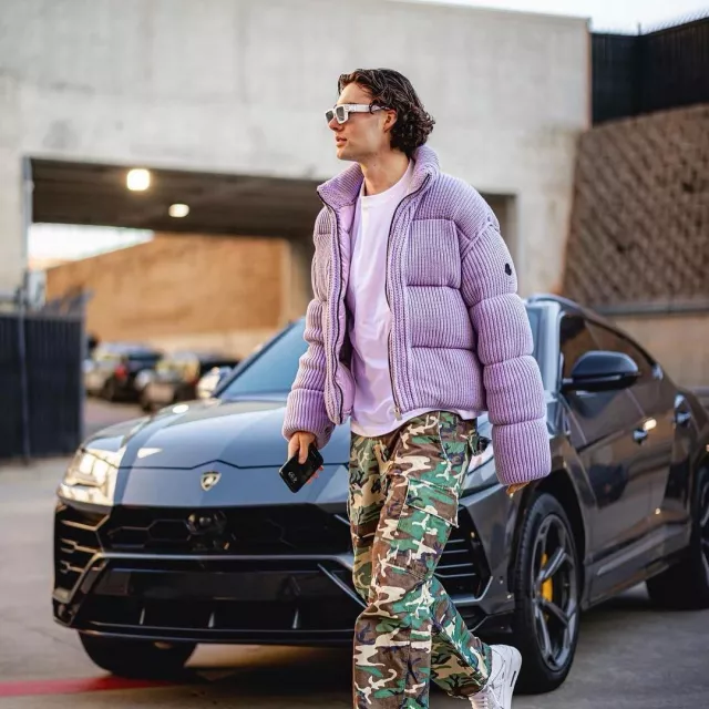 Moncler x 1017 ALYX 9SM Purple Knit Down Jacket worn by Josh Giddey on the Instagram account @joshgiddey