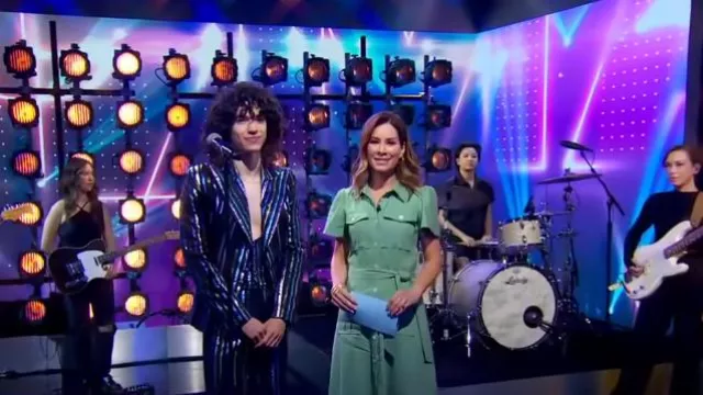 Derek Lam 10 Crosby Judy Belted Cargo Shirtdress worn by Rebecca Jarvis as seen in Good Morning America on April 9, 2024