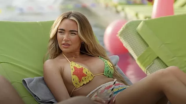 It's Now Cool Crochet Triangle Bikini Top Barbados Multi worn by Ella Wise as seen in The Only Way Is Essex  (S33E03)