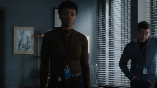 Vince Variegated Rib Mock Neck Sweater In Mineral Pine worn by Special Agent Tiffany Wallace (Katherine Renee Turner) as seen in FBI (S06E08)