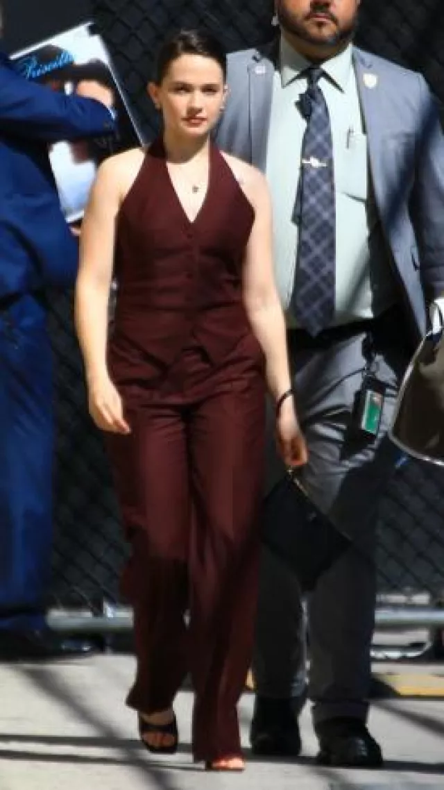 Aya Muse Deneva Low-Rise Wool-Blend Pants worn by  Cailee Spaeny at Jimmy Kimmel Live! on April 3, 2024