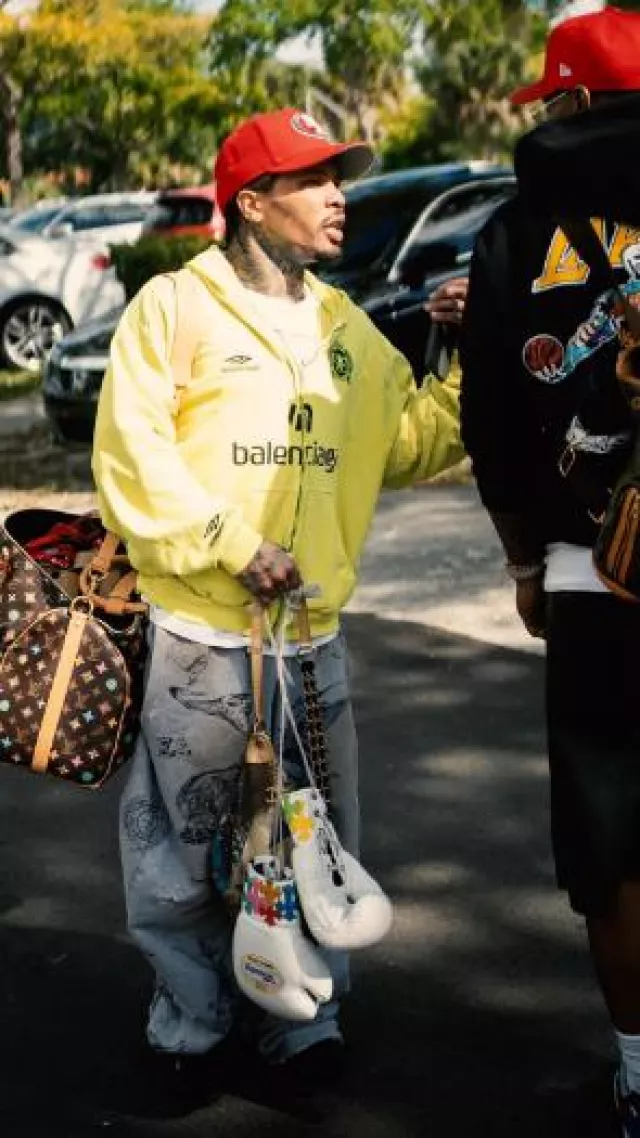 Louis Vuitton x Tyler The Creator Brown 'Keepall 50' Bag worn by Gervonta Davis on the Instagram account @gervontaa