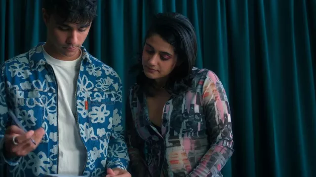 The Ragged Priest Print Mesh Col­lared Shirt worn by Amerie Wadia (Ayesha A. Madon) as seen in Heartbreak High (S02E02)