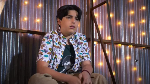 A.Lab Shroomie Shirt worn by Kev Gardner (Niko Ceci) as seen in I Woke Up a Vampire (S02E04)