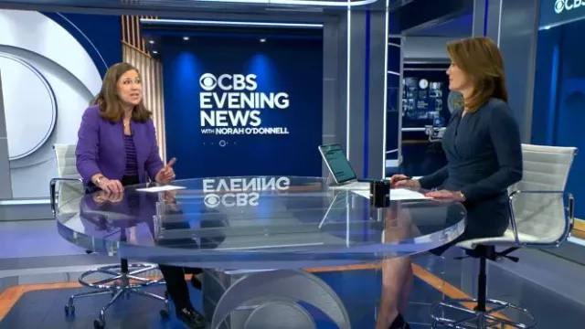 The Fold Arlington Dress worn by Norah O'Donnell as seen in CBS Evening News on April 15, 2024