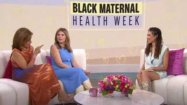 Veronica Beard Alida Crepe Skort in Sea Mist worn by Elaine Welteroth as seen in Today with Hoda & Jenna on April 15, 2024