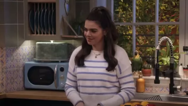 Autumn Cashmere Breton Stripe Sweater worn by Mayan (Mayan Lopez) as seen in Lopez vs Lopez (S02E06)