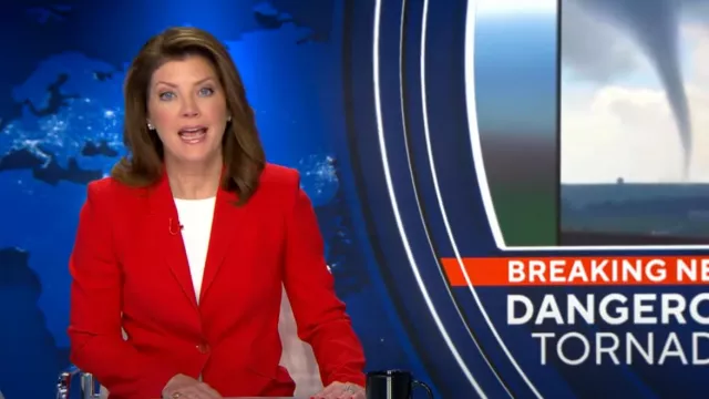 Alexander McQueen Blazer en crêpe à simple boutonnage porté par Norah O’Donnell tel qu’on le voit dans CBS Evening News le 16 avril 2024
