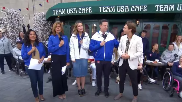 Loeffler Randall Paxton Braided-Leather Platform Clogs worn by Savannah Guthrie as seen in Today on April 17, 2024