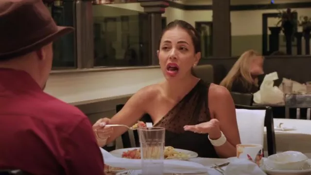 Wdirara Mesh Polka Dots One Shoulder Sleeveless Slim Fit Elegant Top worn by Jasmine Pineda as seen in 90 Day Fiancé: Happily Ever After? (S08E05)