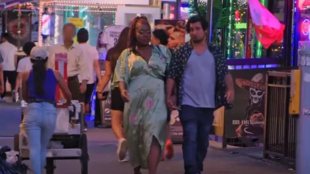 Asos Curve Satin Wrap Front Kimono Sleeve Embroidered Midi Dress in Green worn by Ashley as seen in 90 Day Fiancé: Happily Ever After? (S08E05)
