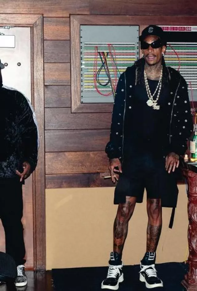 Rick Owens DRKSHDW Black Press Stud Hood­ie worn by Wiz Khalifa on the Instagram account @wizkhalifa