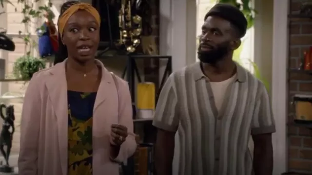 Vince Crochet Stripe Short-Sleeve Button-Front Shirt worn by Kofo (Tony Okungbowa) as seen in Bob Hearts Abishola (S05E11)