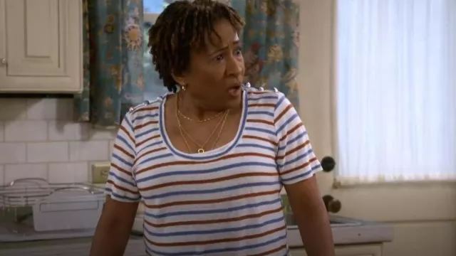 Veronica Beard Ben­ji Striped Linen Shirt worn by Lucretia Turner (Wanda Sykes) as seen in The Upshaws (S05E03)