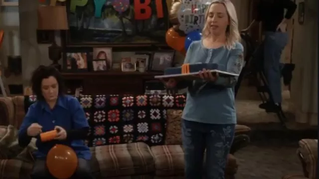 Michael Kors Floral-Print Cropped Jeans worn by Becky Conner-Healy (Lecy Goranson) as seen in The Conners (S06E08)