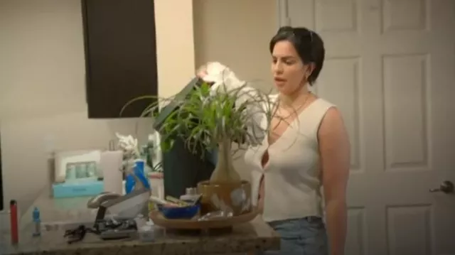 Ihtha Solid Crochet V Neck Vest Top Knit Sleeveless Button Down Streetwear Sweater Coat Sweater Vest Buttons worn by Katie Maloney as seen in Vanderpump Rules (S11E13)