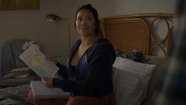 Aviator Nation Mountain Stitch Chevron Stripe Zip-up Graphic Hoodie In Charcoal worn by Nell Serrano (Gina Rodriguez) as seen in Not Dead Yet (S02E10)