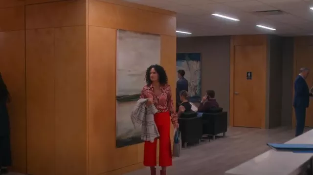 Sandro Instinct Wide-Leg Swiss Dot-Effect Pants worn by Francey (Rosa Arredondo) as seen in So Help Me Todd (S02E07)