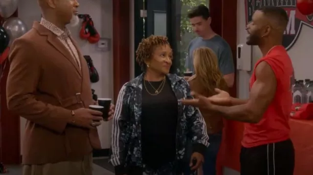Adidas Firebird Floral 3-Stripes Track Jacket worn by Lucretia Turner (Wanda Sykes) as seen in The Upshaws (S05E05)