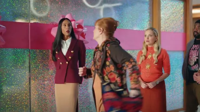 Veronica Beard Womens Dickey Veste de costume croisée rouge portée par Sofia (Mj Rodriguez) comme on le voit dans Loot (S02E05)