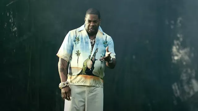 Amiri x The Webster Dinosaur Print Shirt worn by Busta Rhymes in Busta Rhymes - HOMAGE (Official Music Video) ft. Kodak Black