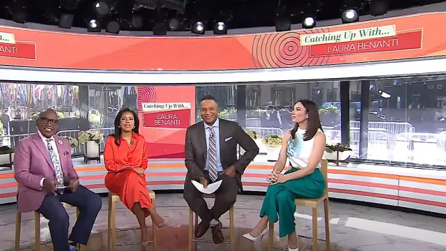 Ted Baker Krissi Wide-Leg High-Rise Trousers In Green worn by Laura Benanti as seen in Today on April 29, 2024