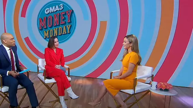 Victoria Beckham Darted Sheath Dress In Mandarin worn by Nicole Lapin as seen in Good Morning America on April 29, 2024