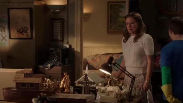L. L. Bean Hand Embroidered Floral Knit Sweater worn by Mary Cooper (Zoe Perry) as seen in Young Sheldon (S07E10)