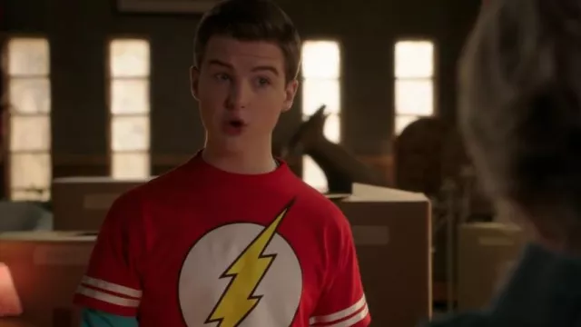 The Flash DC Comics Flash Men's Red Athletic T-Shirt worn by Sheldon Cooper (Iain Armitage) as seen in Young Sheldon (S07E10)