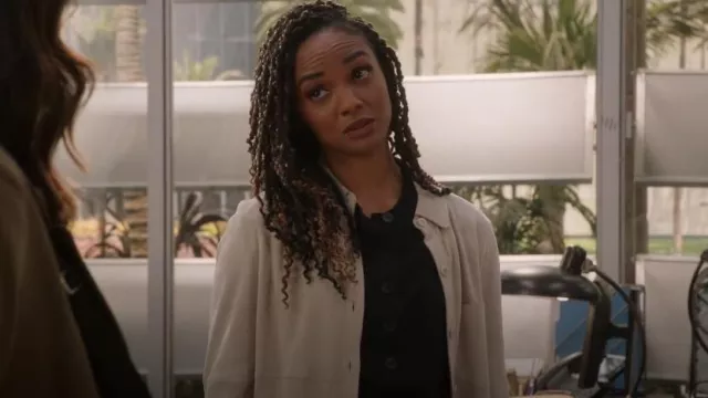 Aritzia Babaton Leather Jacket worn by Nyla Harper (Mekia Cox) as seen in The Rookie (S06E07)