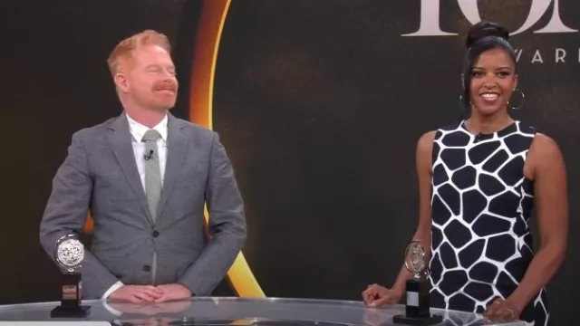 Michael Kors Collection Giraffe Cotton & Silk Jacquard Shift Dress worn by Renée Elise Goldsberry as seen in CBS Mornings on  April 30, 2024