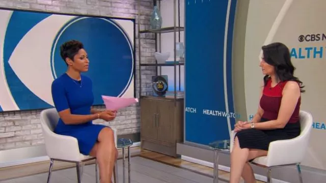 Altuzarra Mariana Ribbed Colorblock Sheath Dress worn by Celine Gounder as seen in CBS Mornings on May 1, 2024