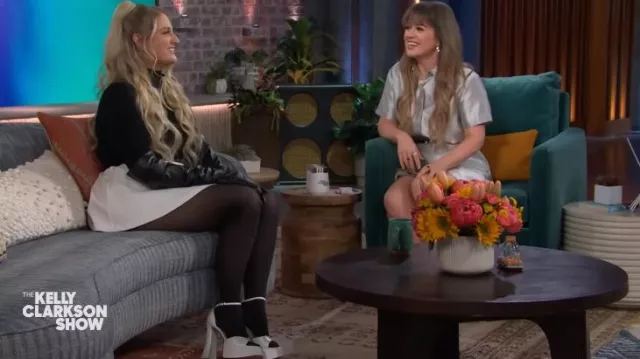 Saint Laurent Jodie 95 Platform Sandals worn by Meghan Trainor as seen in The Kelly Clarkson Show on April 29, 2024