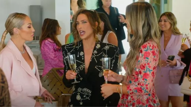 Karen Millen Black Crystal Embellished Cady Blazer Dress worn by Polly Brindle as seen in Selling The OC (S03E01)
