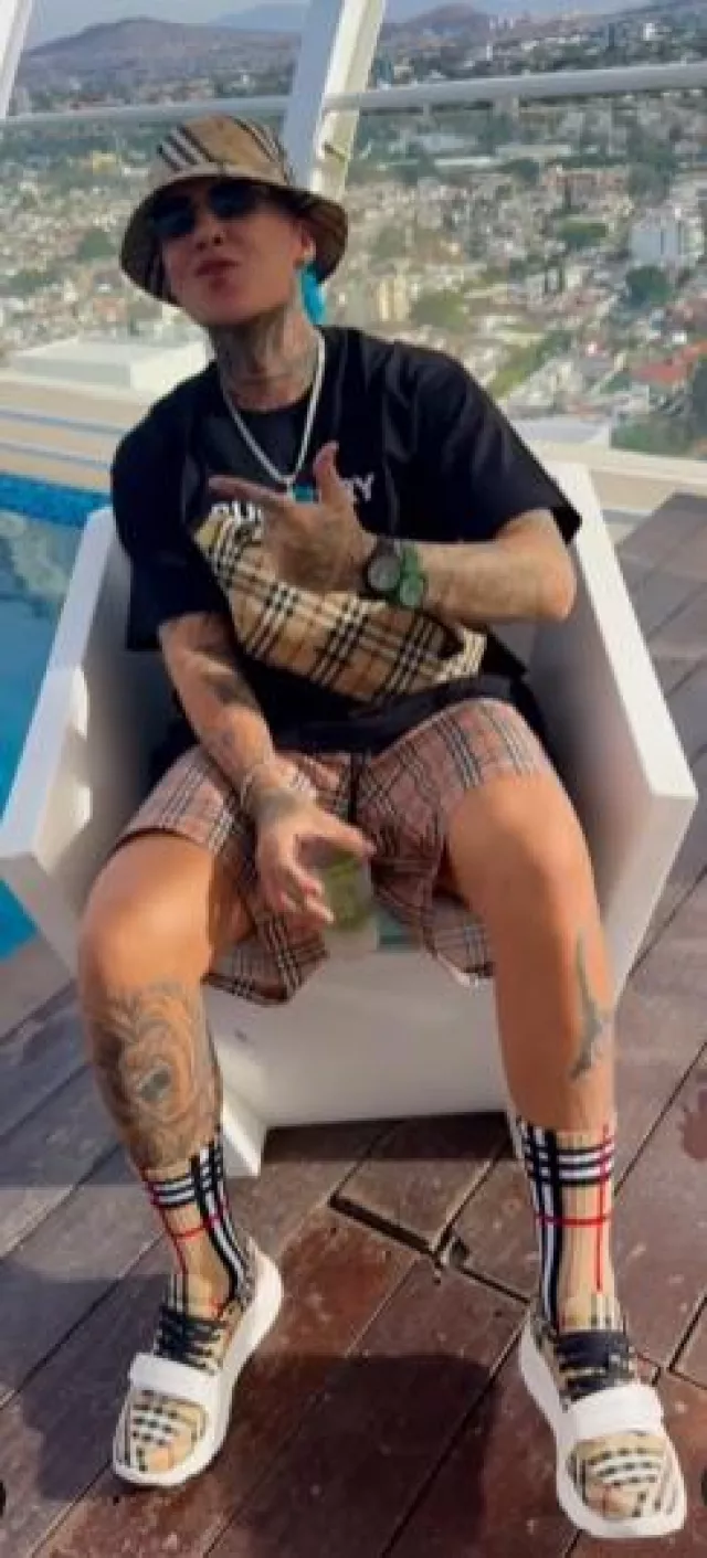 Burberry Beige Check & White 'Regis' Sneakers worn by Blessd on the Instagram account @blessd