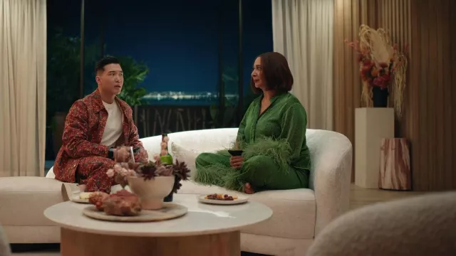 Oseree Lumiere Plumage Wide Leg Pants worn by Molly Novak (Maya Rudolph) as seen in Loot (S02E07)