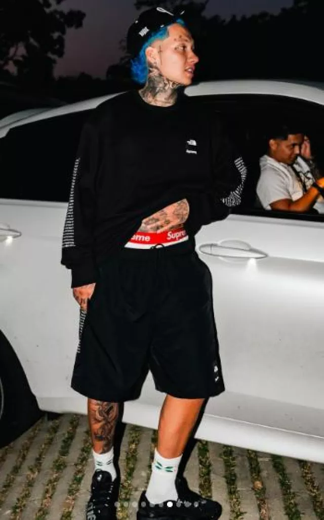 Supreme x The North Face Black Block Text Sweatshirt worn by Blessd on the Instagram account @blessd