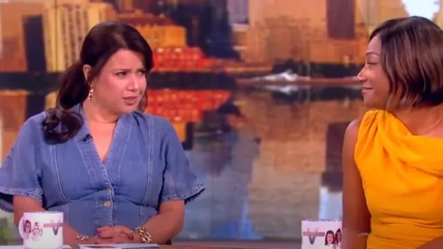 Ganni Future Denim Maxi Dress worn by Ana Navarro as seen in The View on May 7, 2024