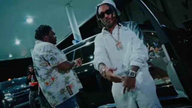 Rhude White & Blue-Logo Terry Cotton Shorts worn by Future in Tee Grizzley - Swear to God (Feat. Future) [Official Video]
