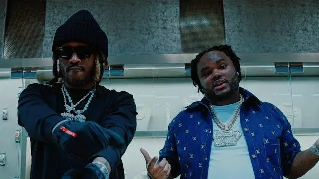Louis Vuitton Deep Indigo Allover Mini-LV Denim Shirt worn by Tee Grizzley in Tee Grizzley - Swear to God (Feat. Future) [Official Video]