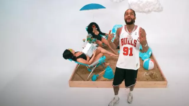 Mitchell & Ness Chicago Bulls Black 'Jump Shot' Shorts worn by Dave East in Dave East - Living Single (Official Video)