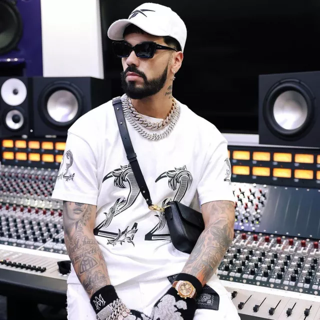 Reebok White & Black-Vector Logo Hat worn by Anuel AA on the Instagram account @anuel